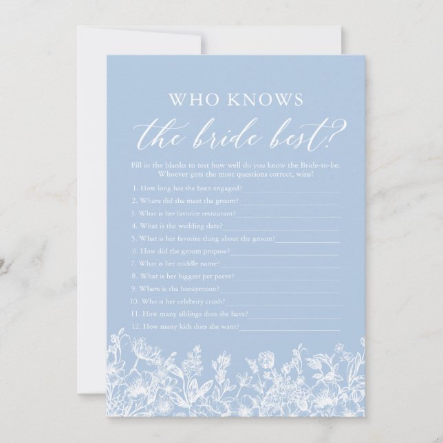 Blue Who Knows The Bride Best Bridal Shower Game Invitation (Front)
