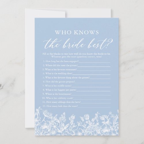 Blue Who Knows The Bride Best Bridal Shower Game Invitation