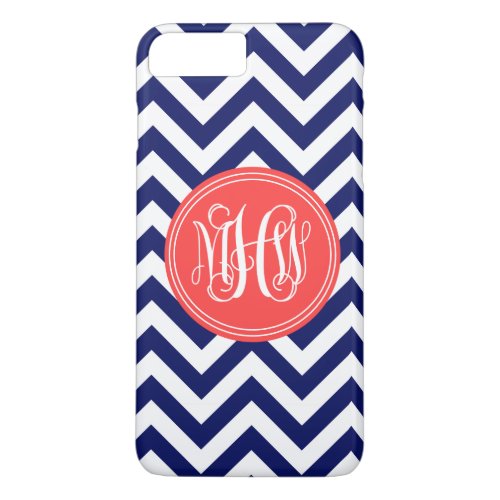 Blue Wht LG Chevron Coral Red Vine Monogram DIY BG iPhone 8 Plus7 Plus Case