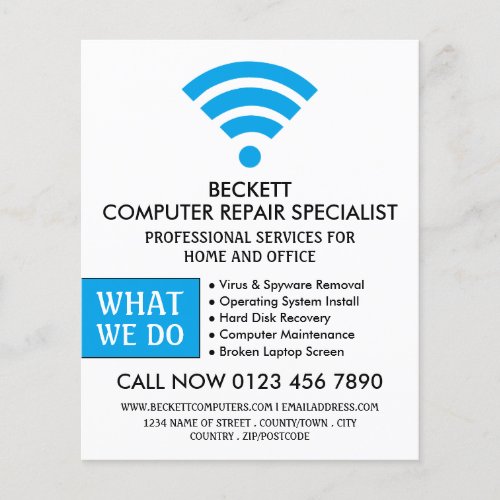 Blue Wi_Fi Logo Computer Repair Specialist Advert Flyer