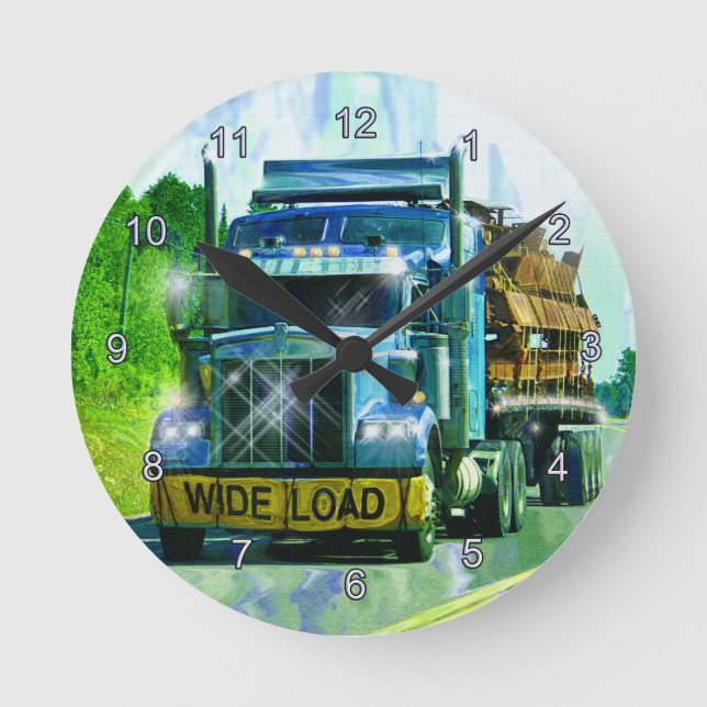 Blue WIDE LOAD Freight Truck Wall Clock (Front)