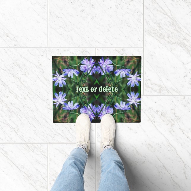 Blue Wild Chicory Flowers Abstract Personalized Doormat (Indoor)