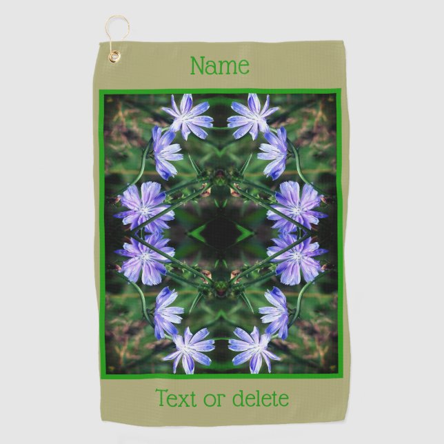 Blue Wild Chicory Flowers Abstract Personalized Golf Towel (Front)