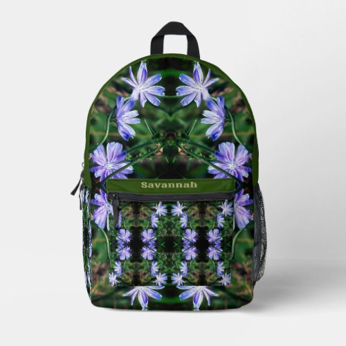 Blue Wild Chicory Flowers Abstract Personalized Printed Backpack
