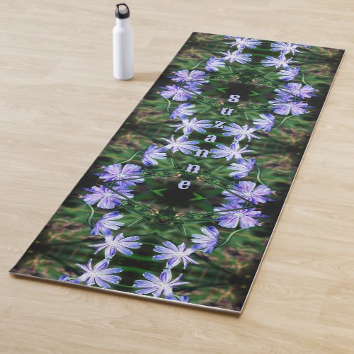 Blue Wild Chicory Flowers Abstract Personalized Yoga Mat