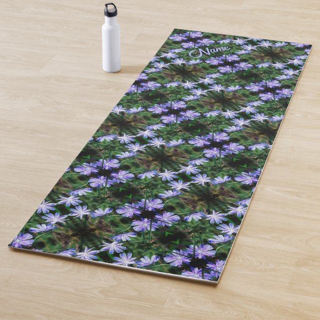 Blue Wild Chicory Flowers Pattern Personalized Yoga Mat (In Situ)