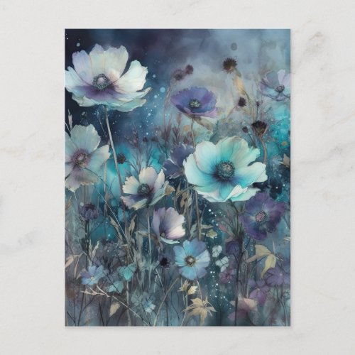 Blue Wild Field Flowers Art Postcard