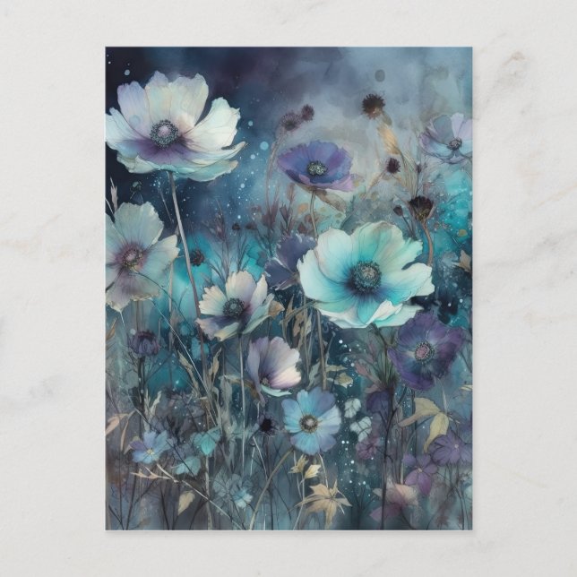 Blue Wild Field Flowers Art Postcard (Front)