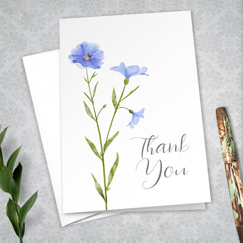 Blue Wild Flax Flower Stem Illustrated Thank You Note Card