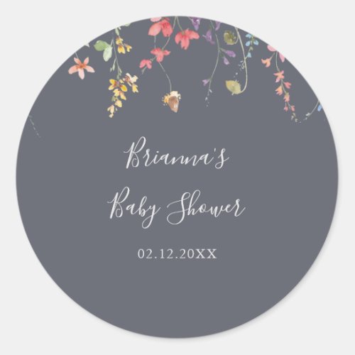 Blue Wild Floral Baby Shower Favor   Classic Round Sticker