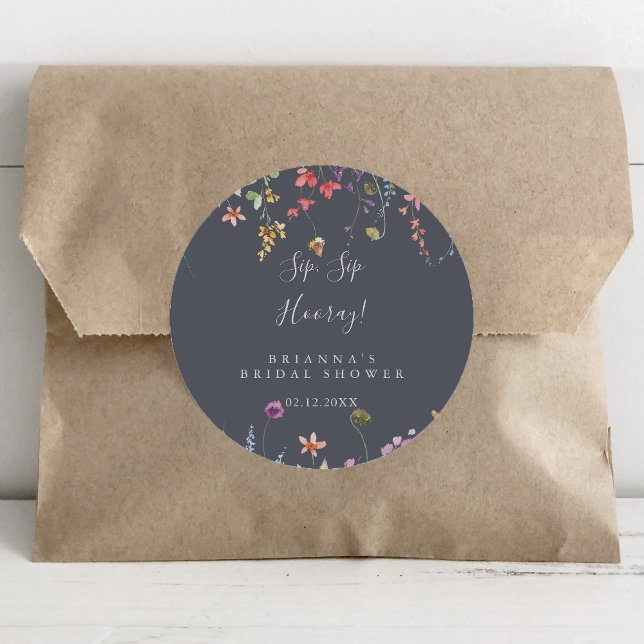 Blue Wild Floral Sip Sip Hooray Bridal Shower   Classic Round Sticker (Creator Uploaded)