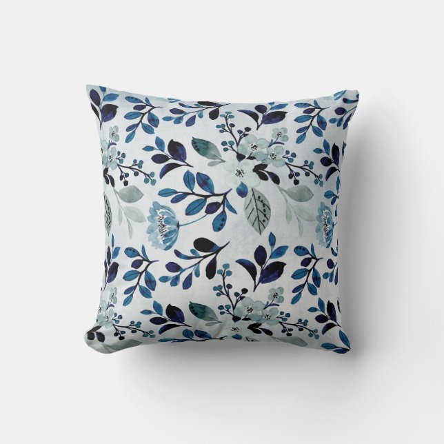 Blue Wild Flower Meadows Throw Pillow (Front)