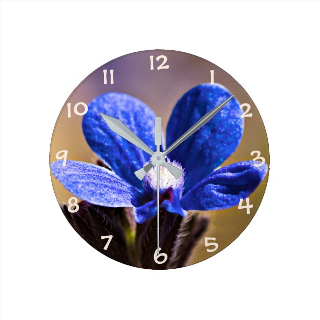Blue Wild Flower Round Clock
