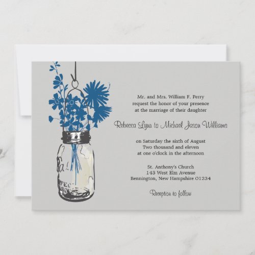 Blue Wild flowers &amp; Mason Jar Wedding Invitations