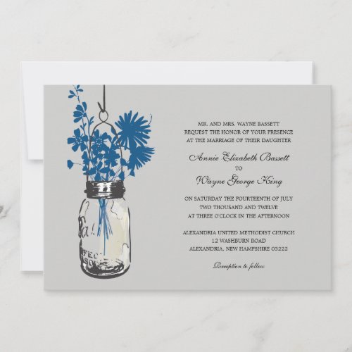 Blue Wild flowers &amp; Mason Jar Wedding Invitations