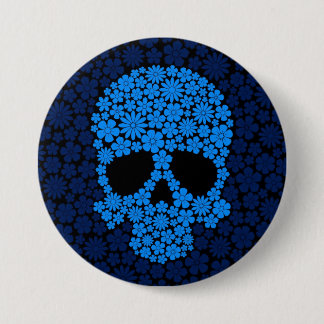 Blue Wild Flowers Skull Button