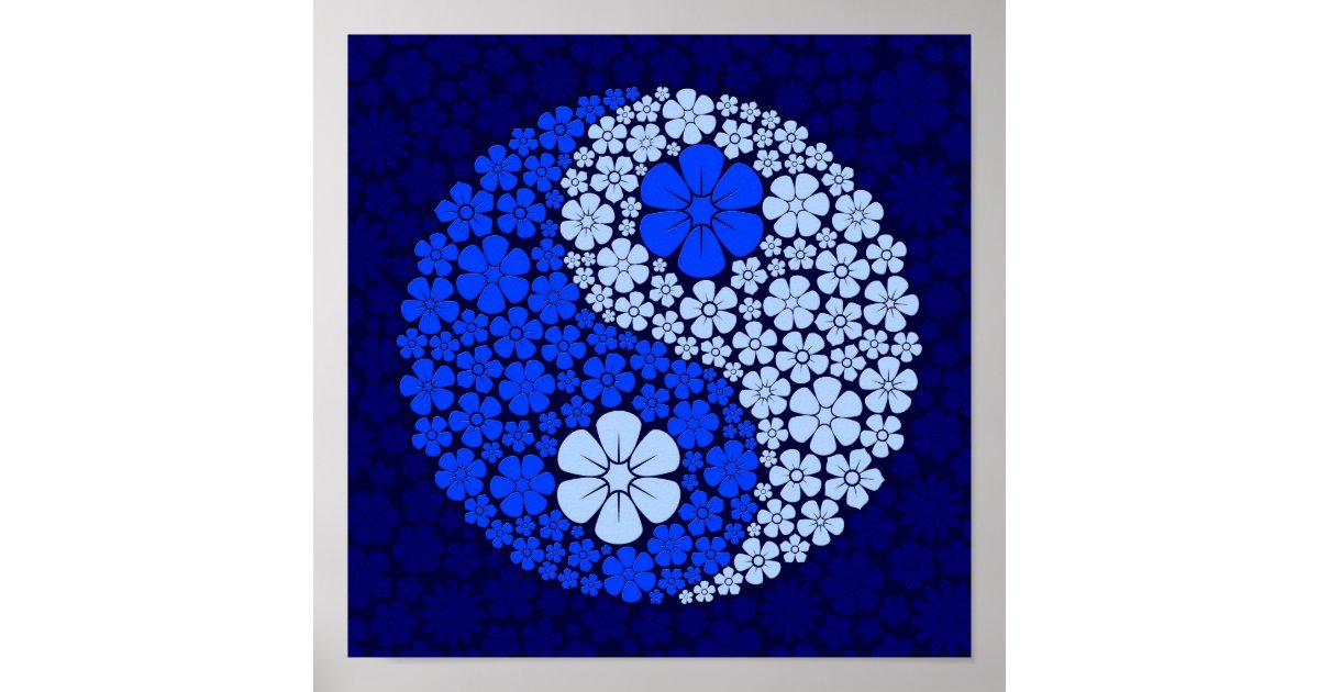 Download Blue Wild Flowers Yin Yang Poster Zazzle Com