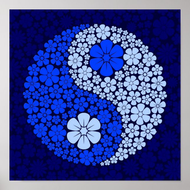 Blue Wild Flowers Yin Yang Poster (Front)