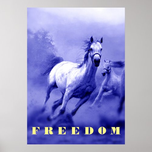 Blue Wild Horses Motivational Freedom Artwork Poster