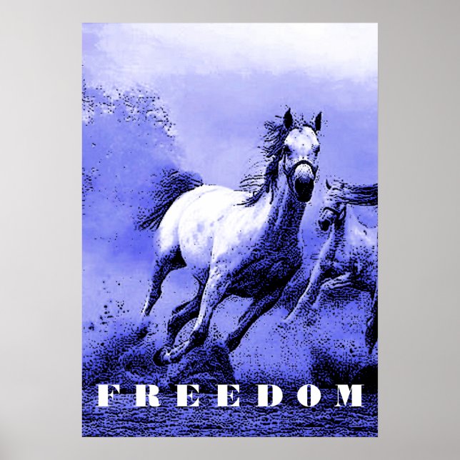 Blue Wild Horses Motivational Freedom Artwork Poster (Front)