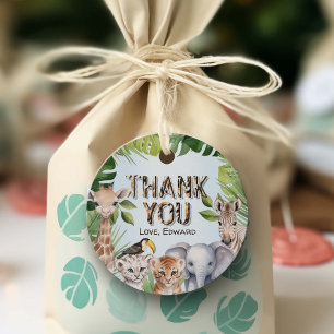 Blue Wild One, Jungle themed Boy 1st birthday Favor Tags