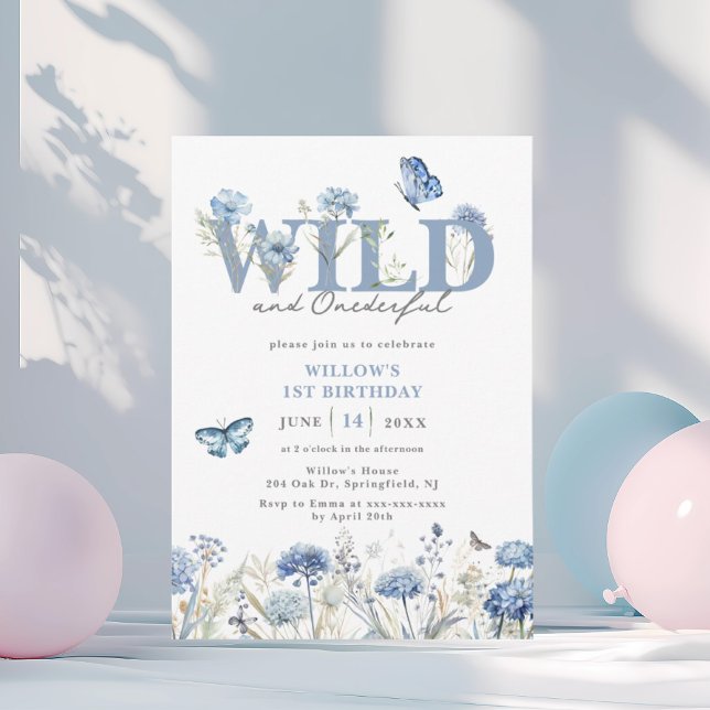 Blue Wild & Onederful Wildflower 1st Birthday Invitation (Creator Uploaded)