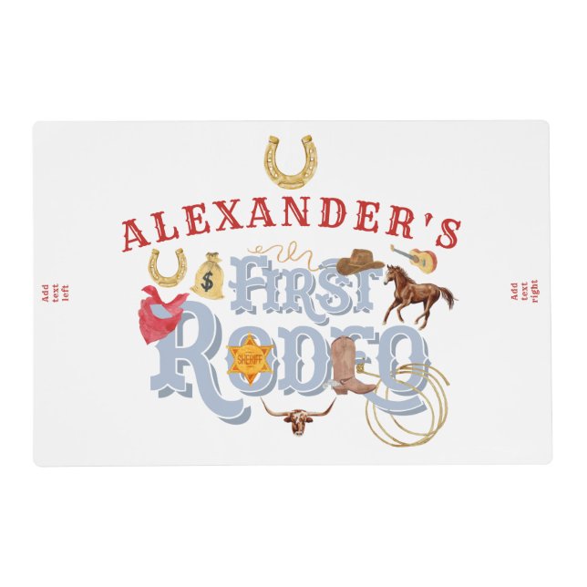 Blue Wild West First Rodeo Baby Boy 1st Birthday Placemat (Front)