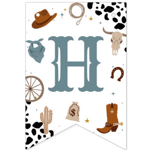 Blue Wild West Rodeo Boy Happy Birthday Bunting Flags