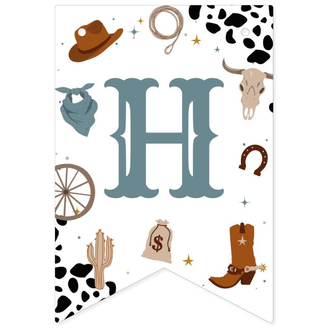 Blue Wild West Rodeo Boy Happy Birthday Bunting Flags (Second Flag)