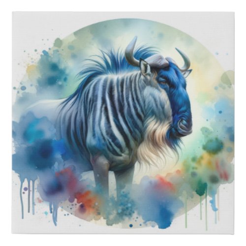 Blue Wildebeest Elegance AREF771 _ Watercolor Faux Canvas Print