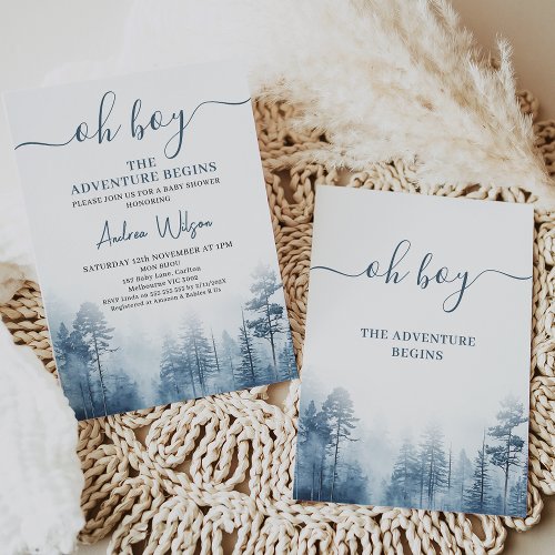 Blue Wilderness Adventure Begins Baby Shower  Invitation