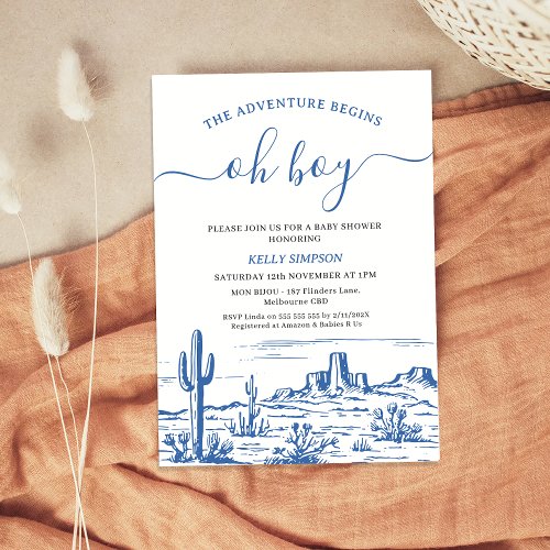 Blue Wilderness Adventure Begins Baby Shower  Invitation