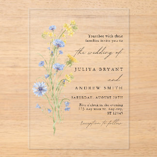 Blue Wildflower Acrylic wedding Invitation
