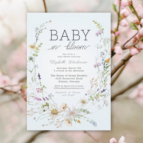 Blue Wildflower Baby In Bloom Baby Shower Invitation