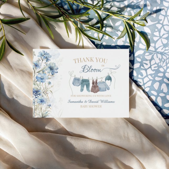 Blue Wildflower Baby in Bloom Baby Shower  Thank You Card (Creator Uploaded)