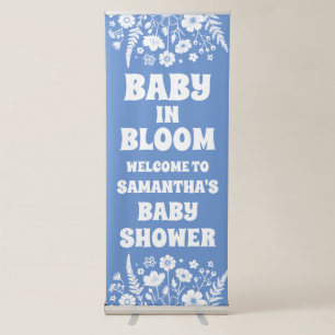 Blue Wildflower Baby In Bloom Baby Shower Welcome Retractable Banner