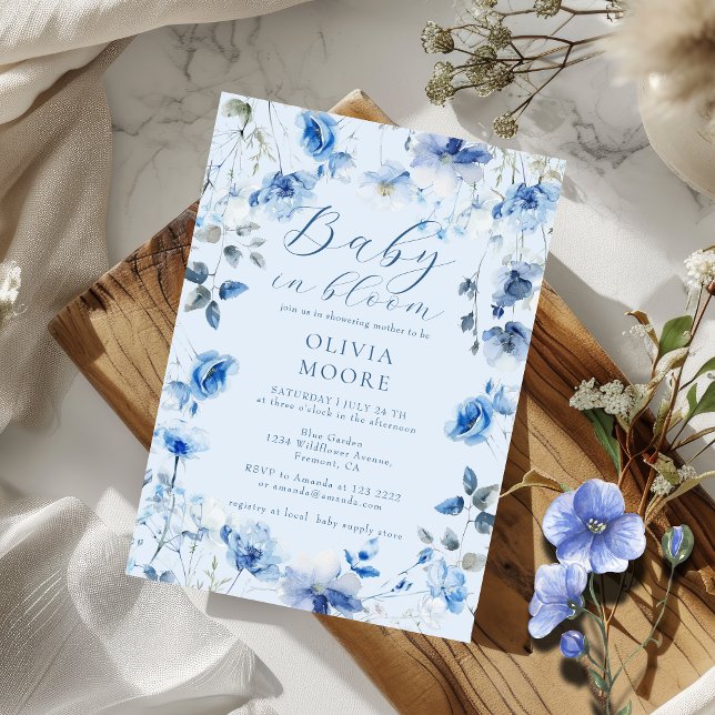 Blue Wildflower Baby in Bloom Boy Baby Shower Invitation (Creator Uploaded)