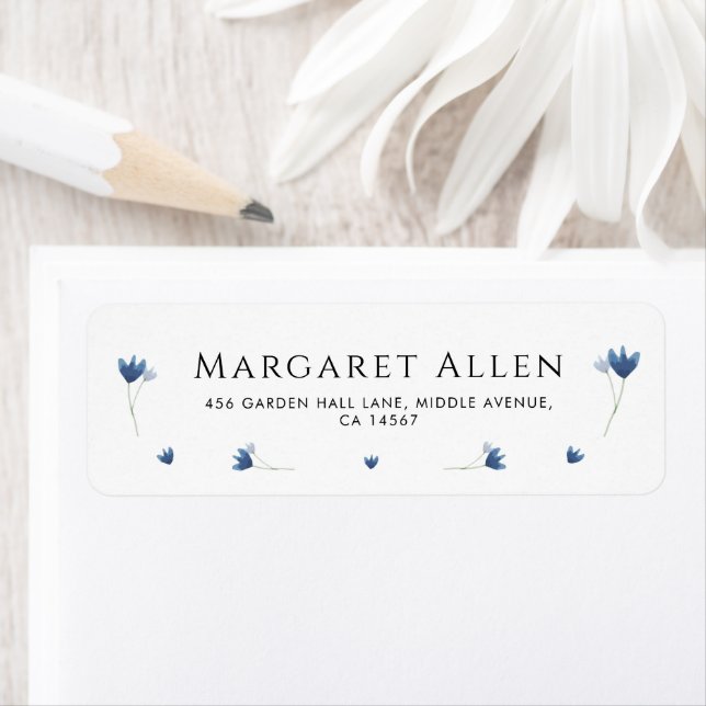 Blue Wildflower Baby Shower Address Label (Insitu)
