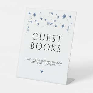 Blue Wildflower Baby Shower Guest Books Pedestal Sign