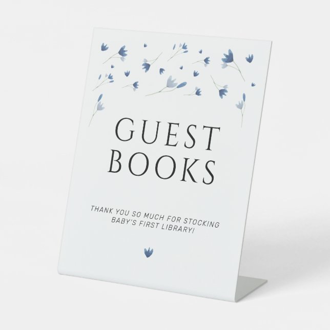 Blue Wildflower Baby Shower Guest Books Pedestal Sign (Front)