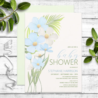 Blue Wildflower Baby Shower Invitation
