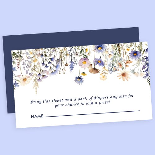 Blue Wildflower Boho Baby Shower Diaper Raffle Enclosure Card