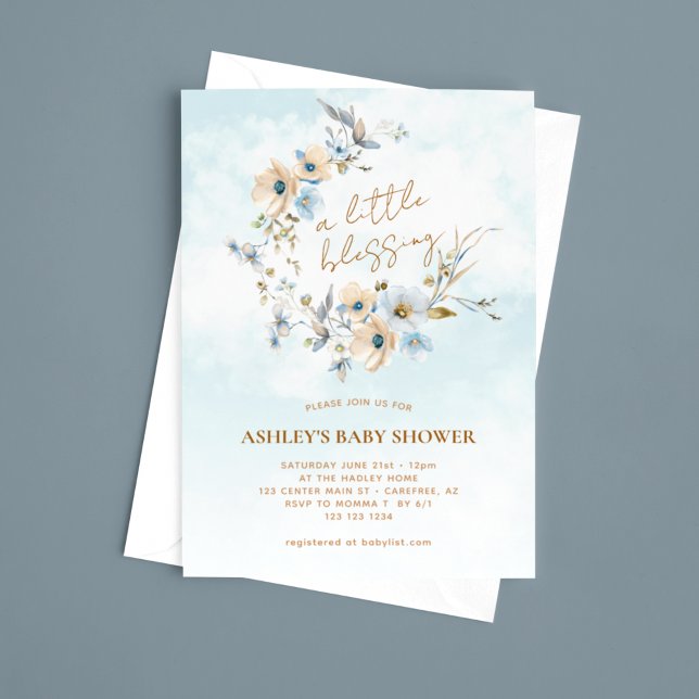 Blue Wildflower Boho Baby Shower Invitation (Creator Uploaded)