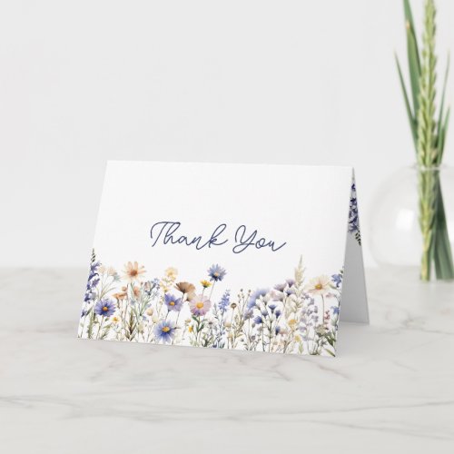 Blue Wildflower Boho Baby Shower Thank You Card