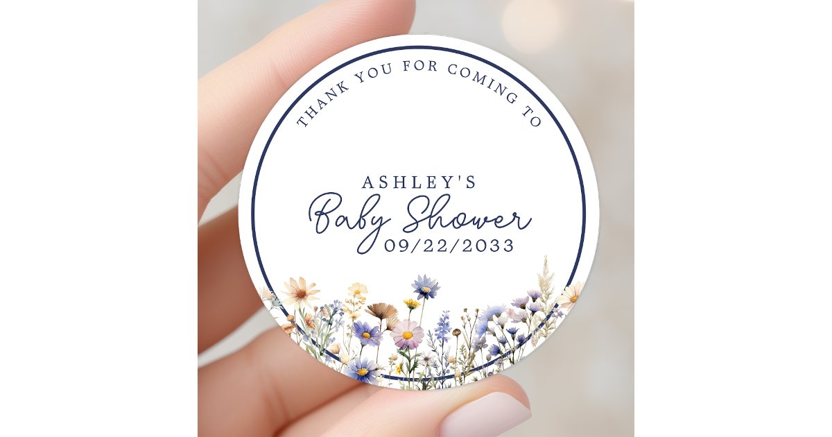 Blue Wildflower Boho Baby Shower Thank You Classic Round Sticker | Zazzle