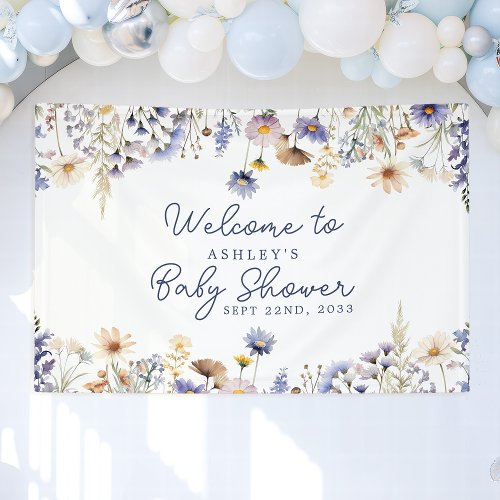 Blue Wildflower Boho Baby Shower Welcome Banner