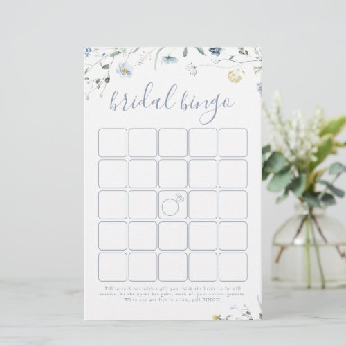 Blue Wildflower Boho bridal shower bingo game