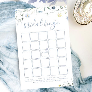 Blue Wildflower Boho bridal shower bingo game