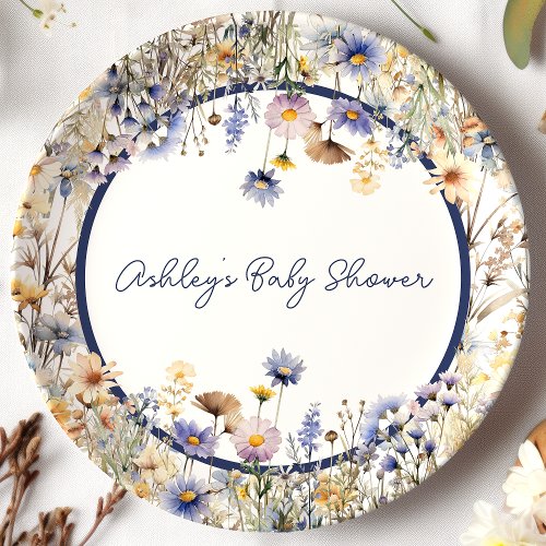 Blue Wildflower Boho Personalized Baby Shower Paper Plates