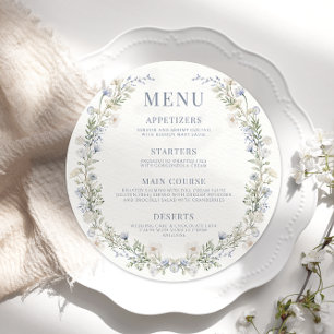 Blue wildflower boho round wedding Menu Card Plate